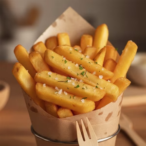 Classic golden French fries seasoned with coarse sea salt and fresh rosemary.