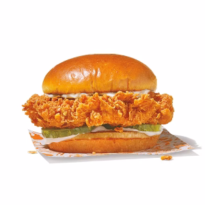 Crispy fried chicken fillet with creamy mayo, crunchy pickles, and a soft golden brioche bun.